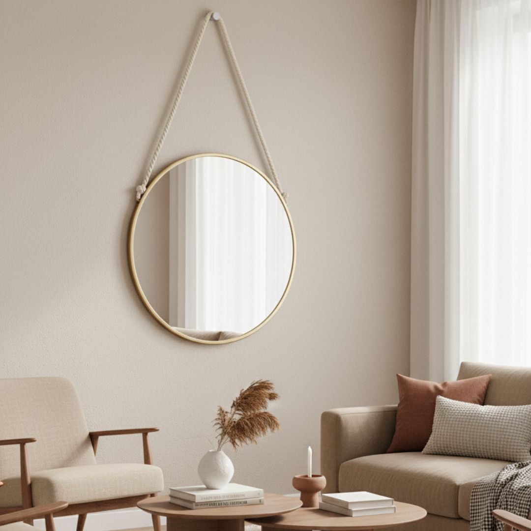 Espejo De Pared Redondo Dorado