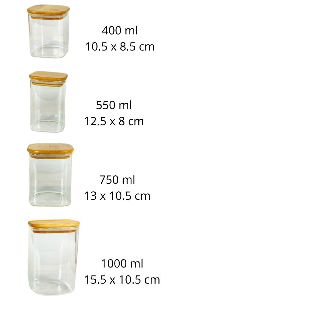 Contenedores De Vidrio Tapa Bambú X4