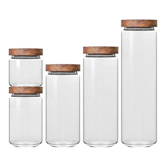 Set De Recipientes Organizadores En Vidrio Y Madera X5